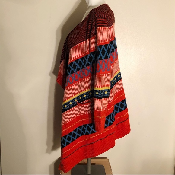 36 Point 5 Orange Boho Geometric Tribal Aztec Ikat Print Waterfall Open Cardi - Picture 2 of 5